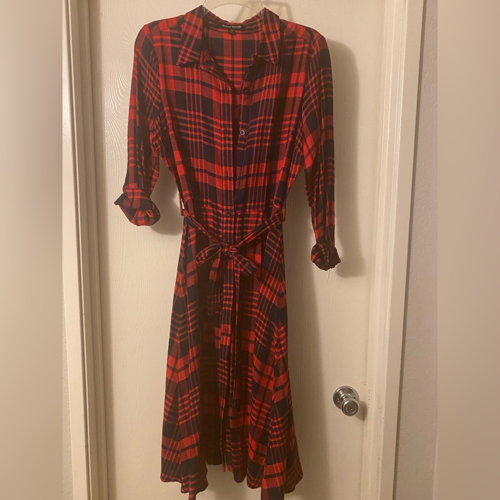 Red and Black Plaid Button Down Dress